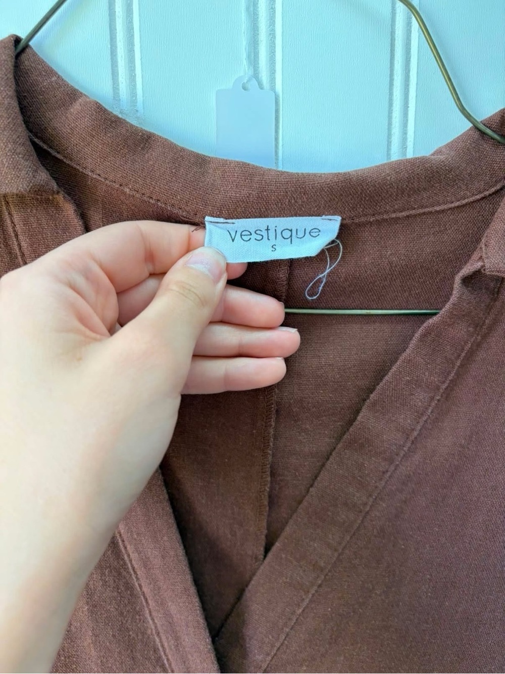 Vestique dark Brown loose fit oversized Button-Front Henley Short Sleeve romper - Picture 3 of 5